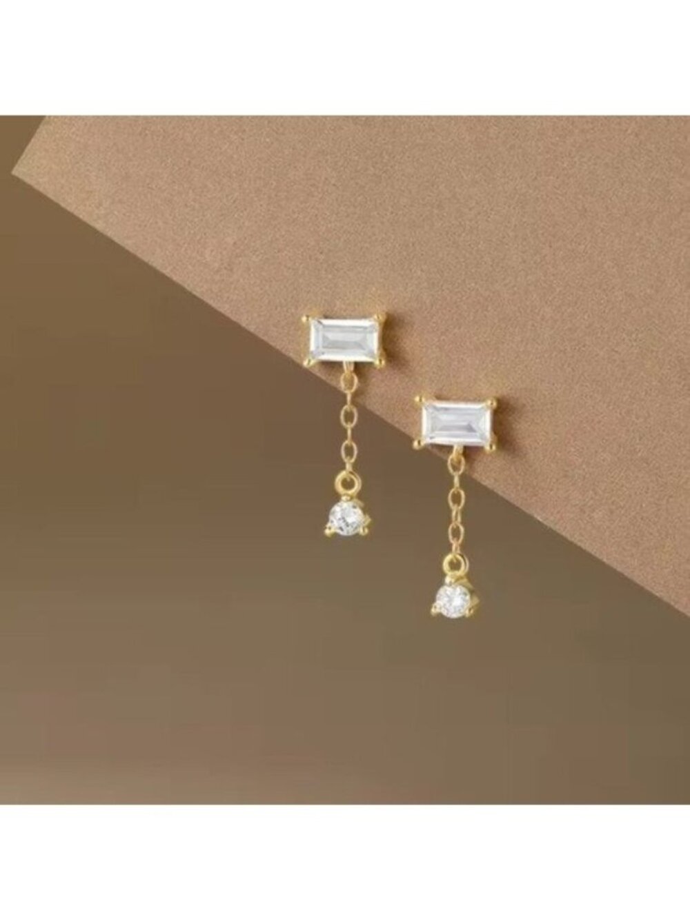 Dainty Cubic Zirconia Dangle Studs Baguette Sparkly tassel studs hypoallergenic